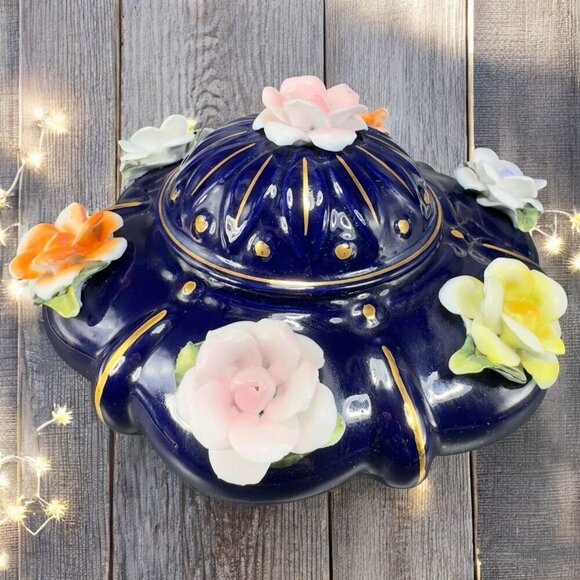 Porfin Cluj Napoca Romanian Porcelain Large Floral Box Jar Canister Container - Picture 1 of 16